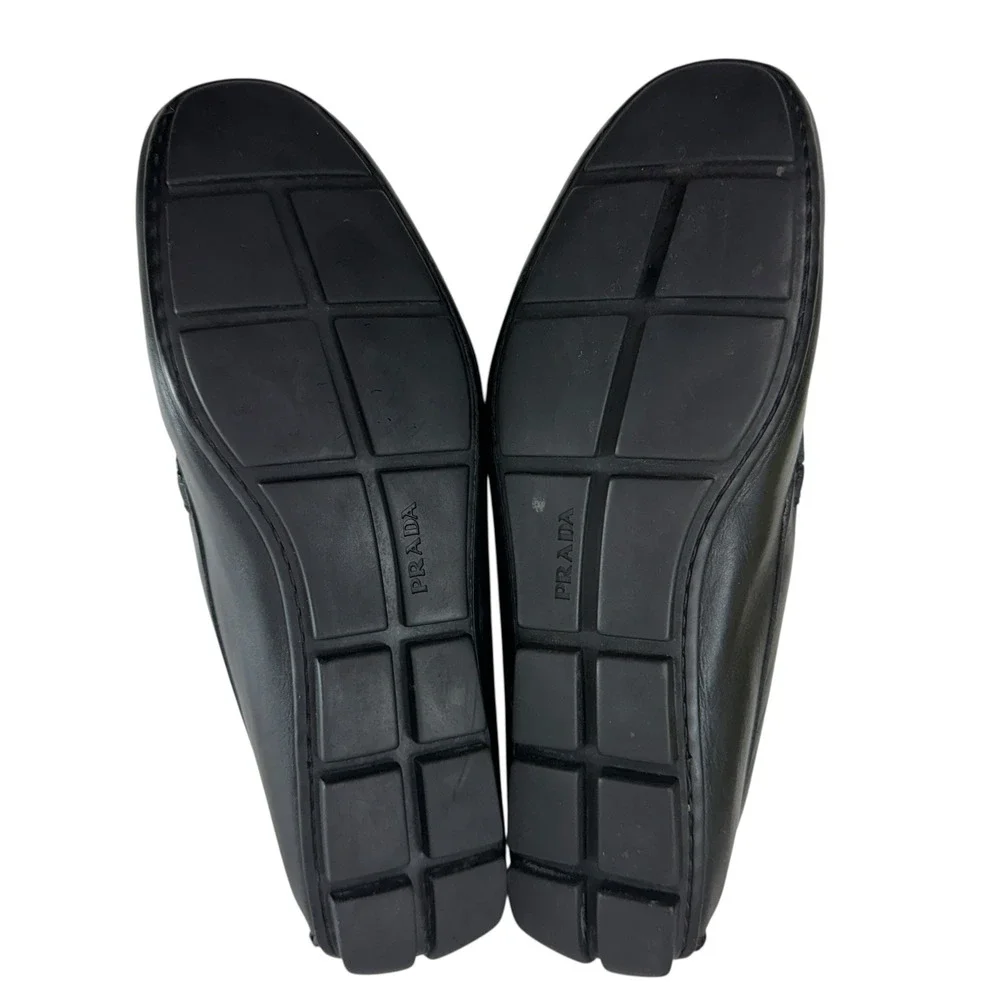 Prada Penny Loafers Driver Shoes Men's Size 8 Mens Black Leather Milano Logo - Picture 9 of 11